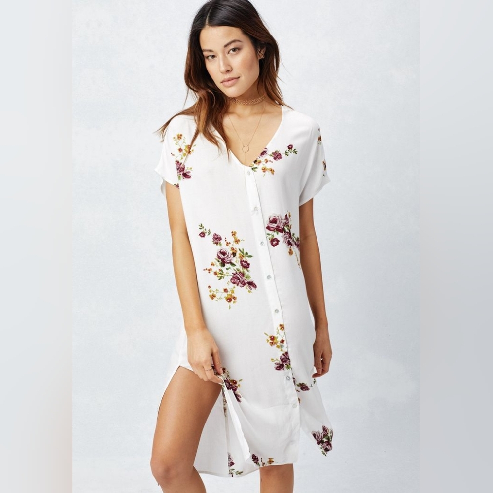 Lovestitch Floral Print Button-Down Midi Slit Dress Beach Cover Up